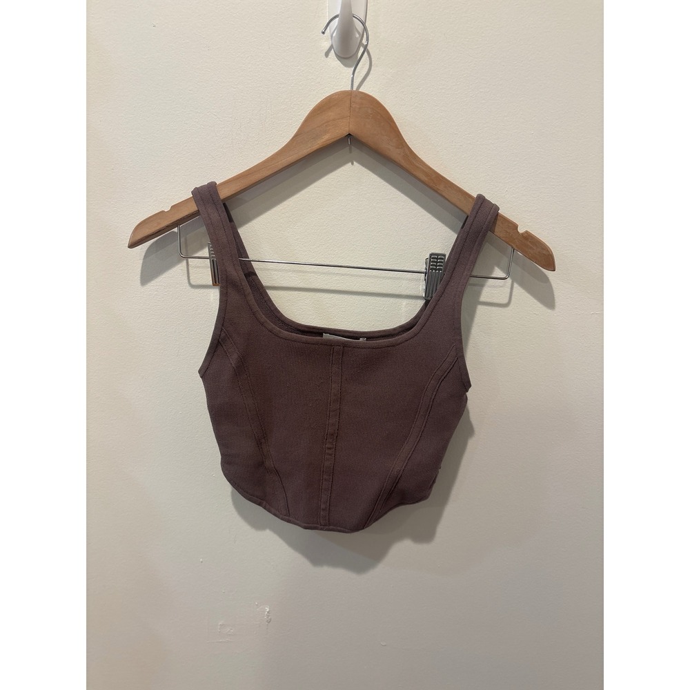 BABATON Brown Ribbed Corset Style Crop Top Tank Size S